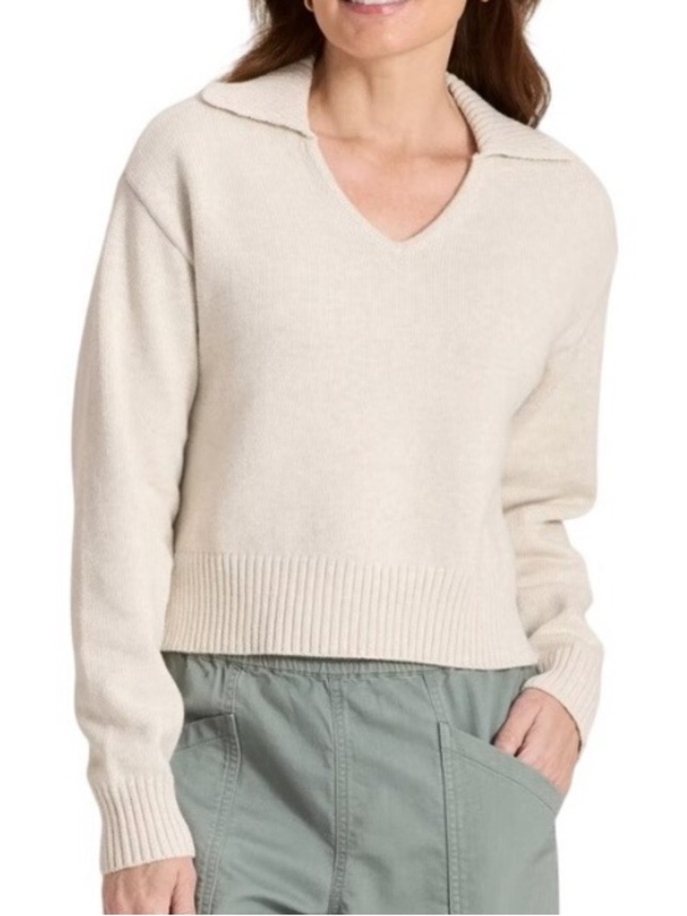 Universal Thread Size XXL Cream V-Neck Collared Knit Sweater